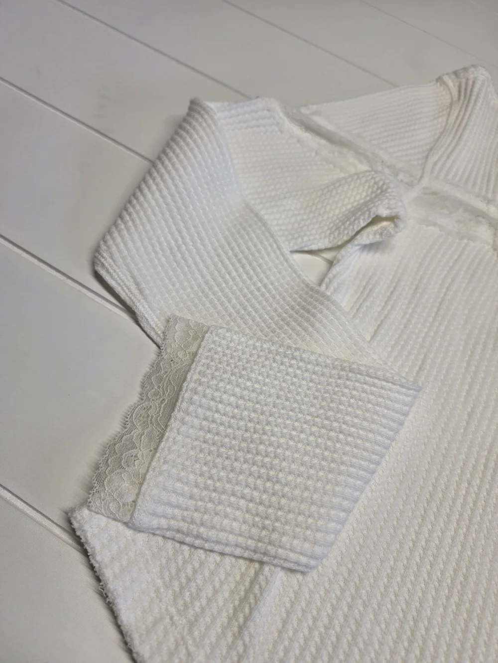 Free People Lets Pardy Cardi White Lace-Trim Thermal Button Womens Large